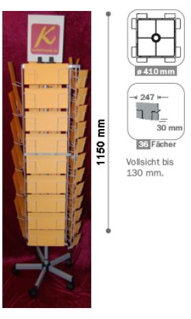 Bodenständer L-DIN Querformat, 36 Fächer, 247 mm breit, 1-reihig, 4-seitig, silber